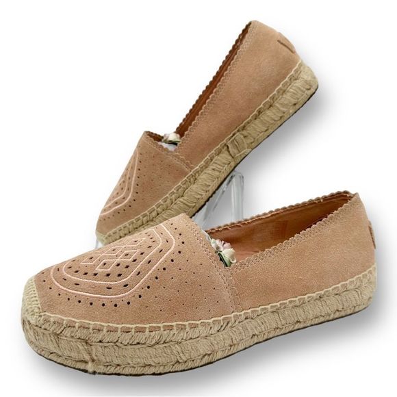 UGG Heidi Perforated Slip-On Espadrille Flat In Suntan Suede Pink Women’s Sz 9 - Picture 5 of 14